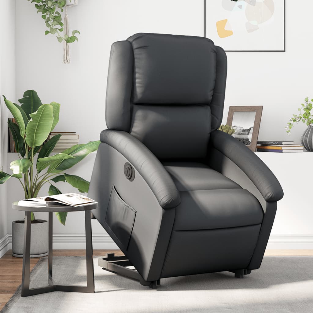 Vetonek Sillón reclinable eléctrico elevable cuero auténtico negro