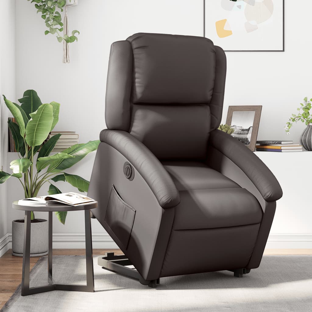 Vetonek Sillón reclinable eléctrico pie cuero auténtico marrón oscuro