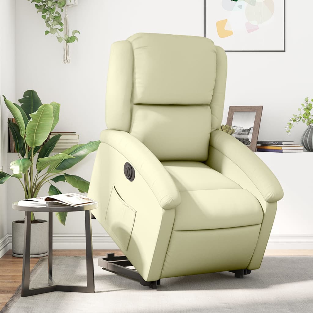 Vetonek Sillón reclinable eléctrico elevable cuero auténtico crema