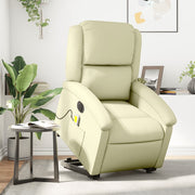 Sillón reclinable masaje eléctrico de pie cuero auténtico crema v7643 Vetonek