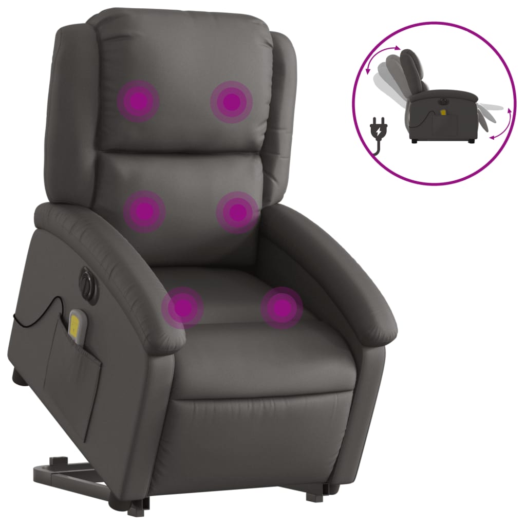 Vetonek Sillón reclinable masaje eléctrico de pie cuero auténtico gris