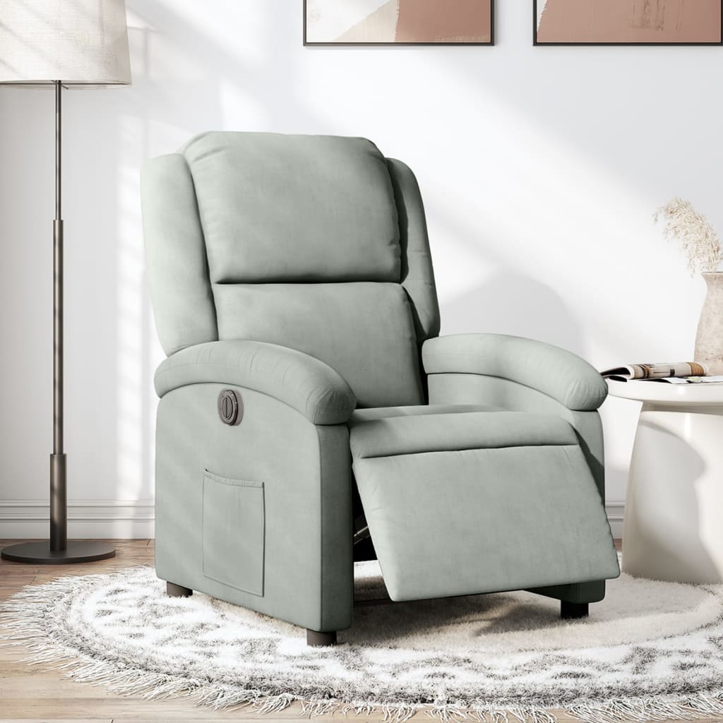 Vetonek Sillón reclinable eléctrico de terciopelo gris claro