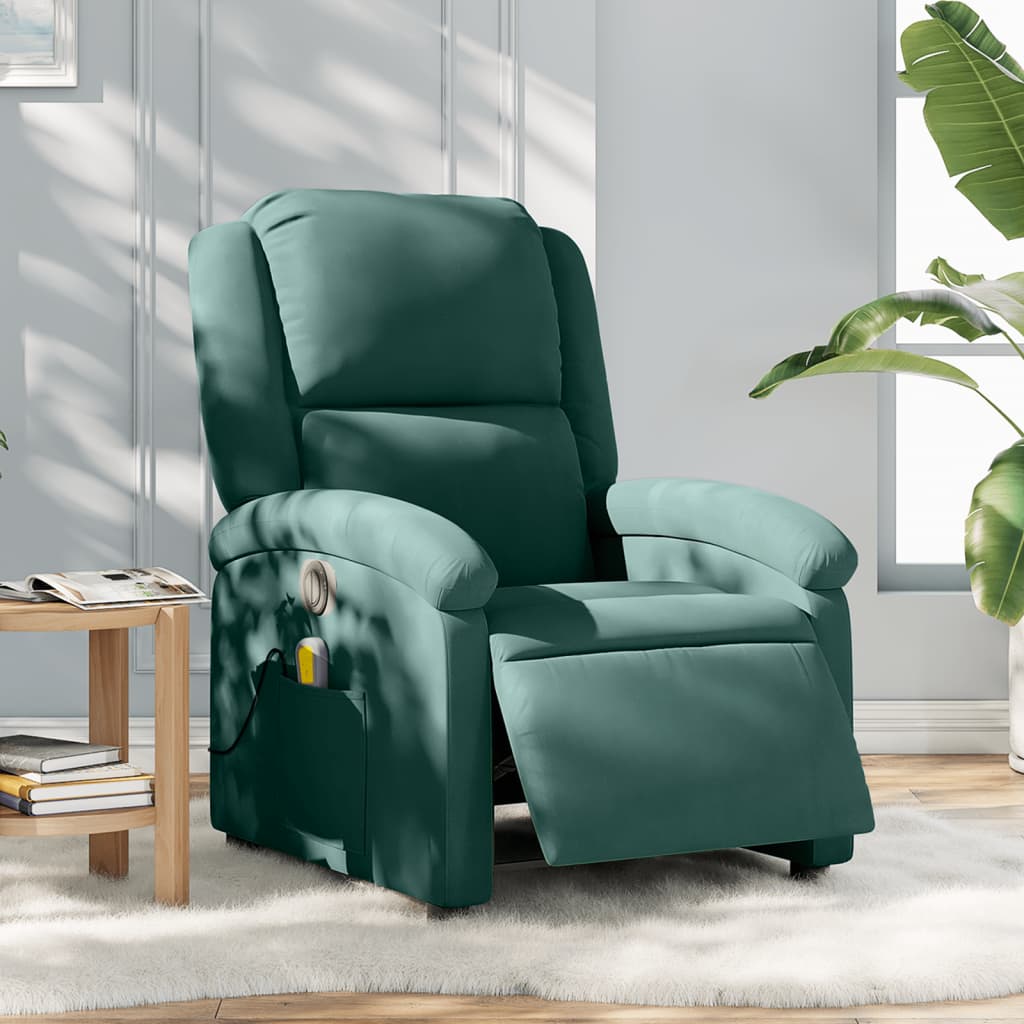 Vetonek Sillón reclinable de masaje eléctrico terciopelo verde oscuro