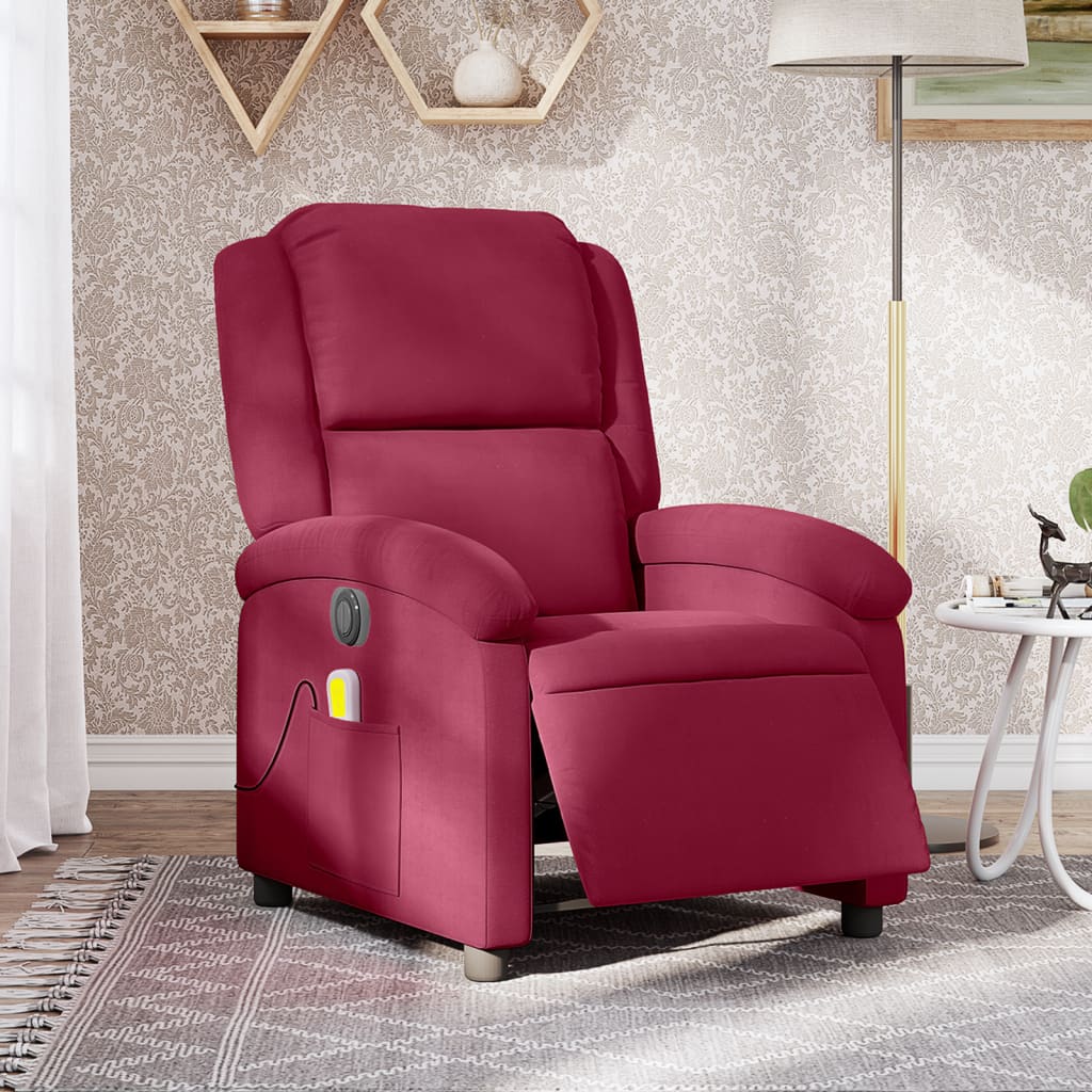 Vetonek Sillón reclinable de masaje eléctrico terciopelo rojo tinto