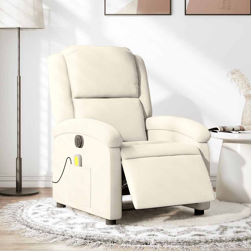 Vetonek Sillón reclinable de masaje eléctrico terciopelo color crema