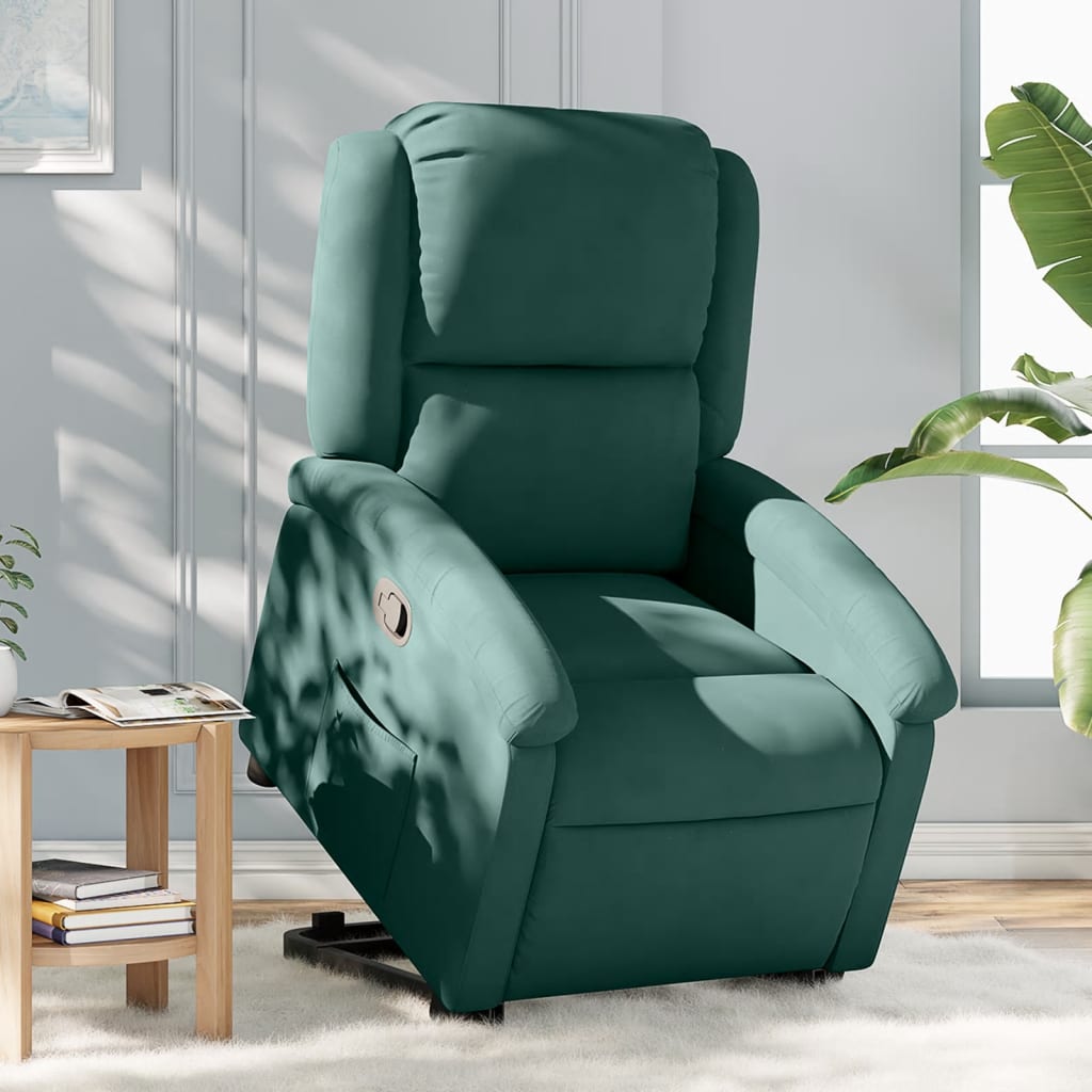 Vetonek Sillón reclinable elevable terciopelo verde oscuro