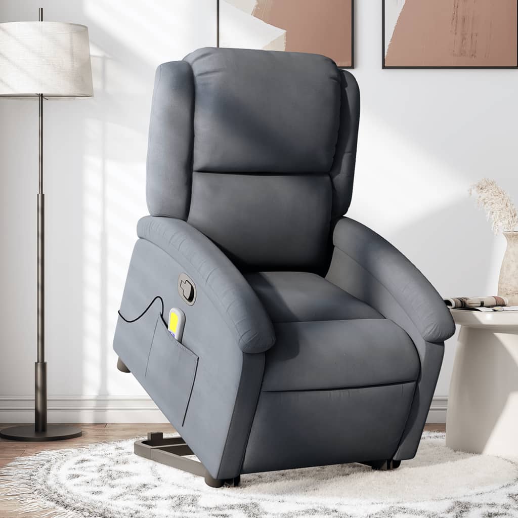 Vetonek Sillón reclinable de masaje elevable terciopelo gris oscuro