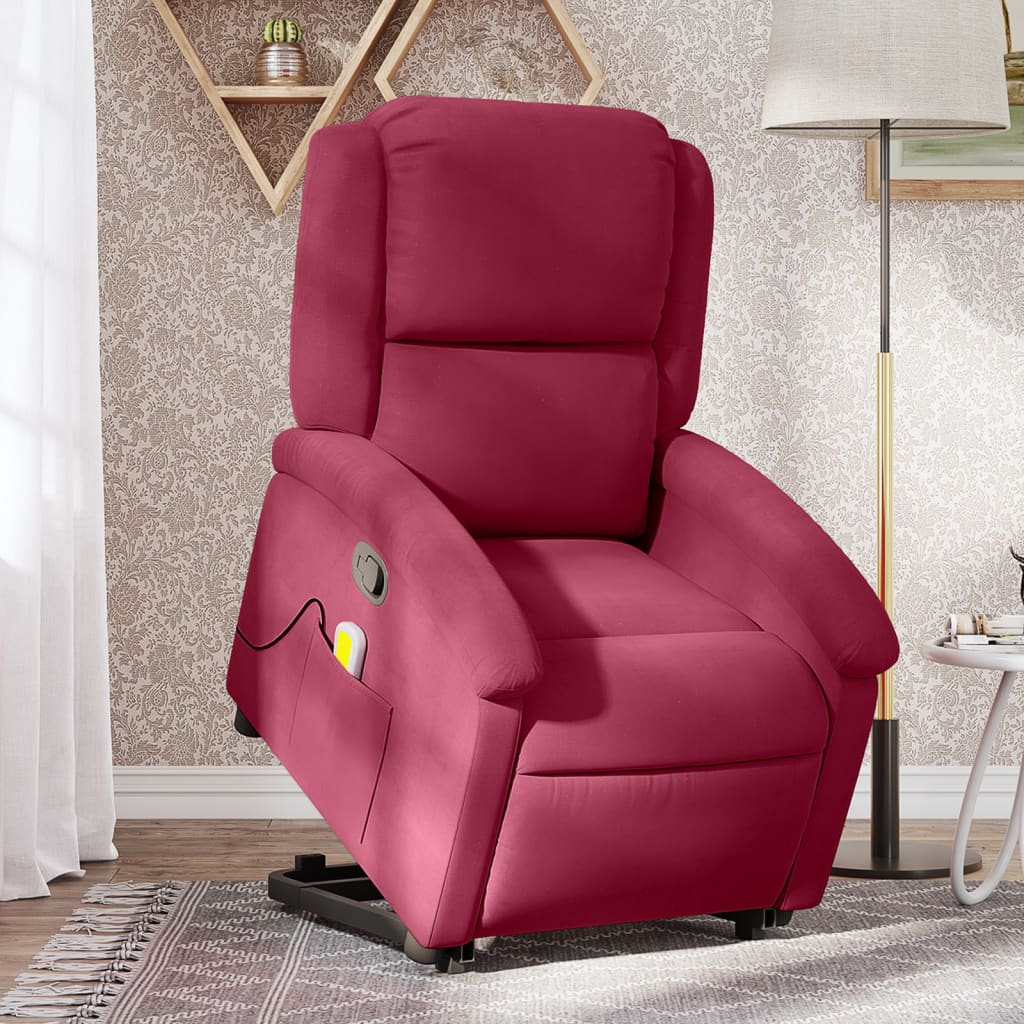 Vetonek Sillón reclinable de masaje elevable terciopelo rojo tinto