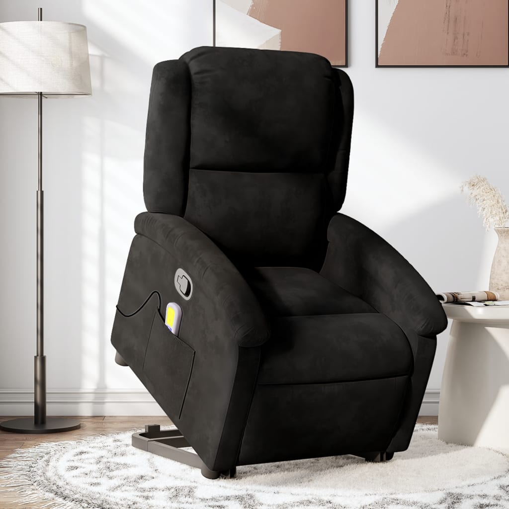 Vetonek Sillón reclinable de masaje elevable terciopelo negro