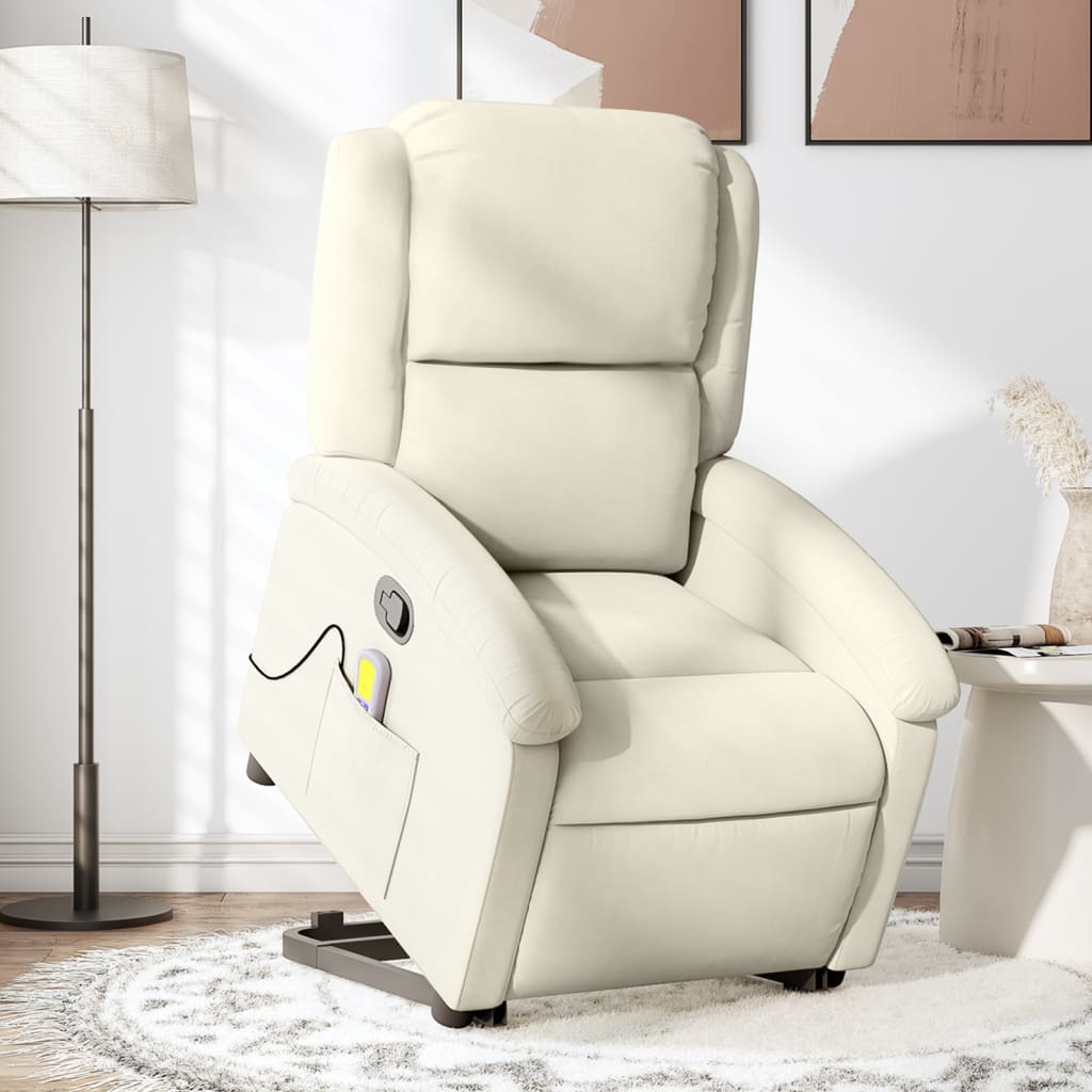 Vetonek Sillón reclinable de masaje elevable terciopelo crema