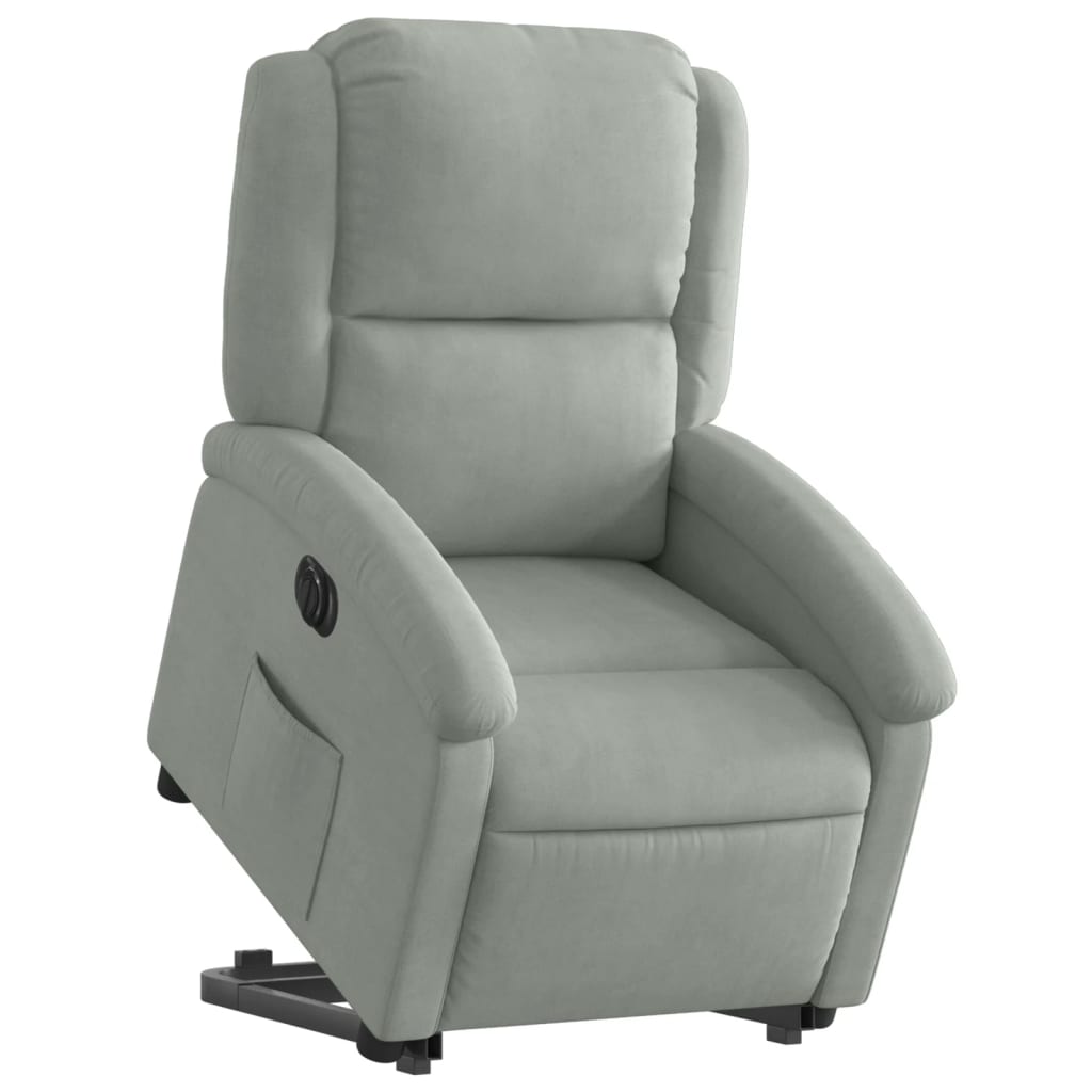 Reclinable electric armchair of light gray velvet