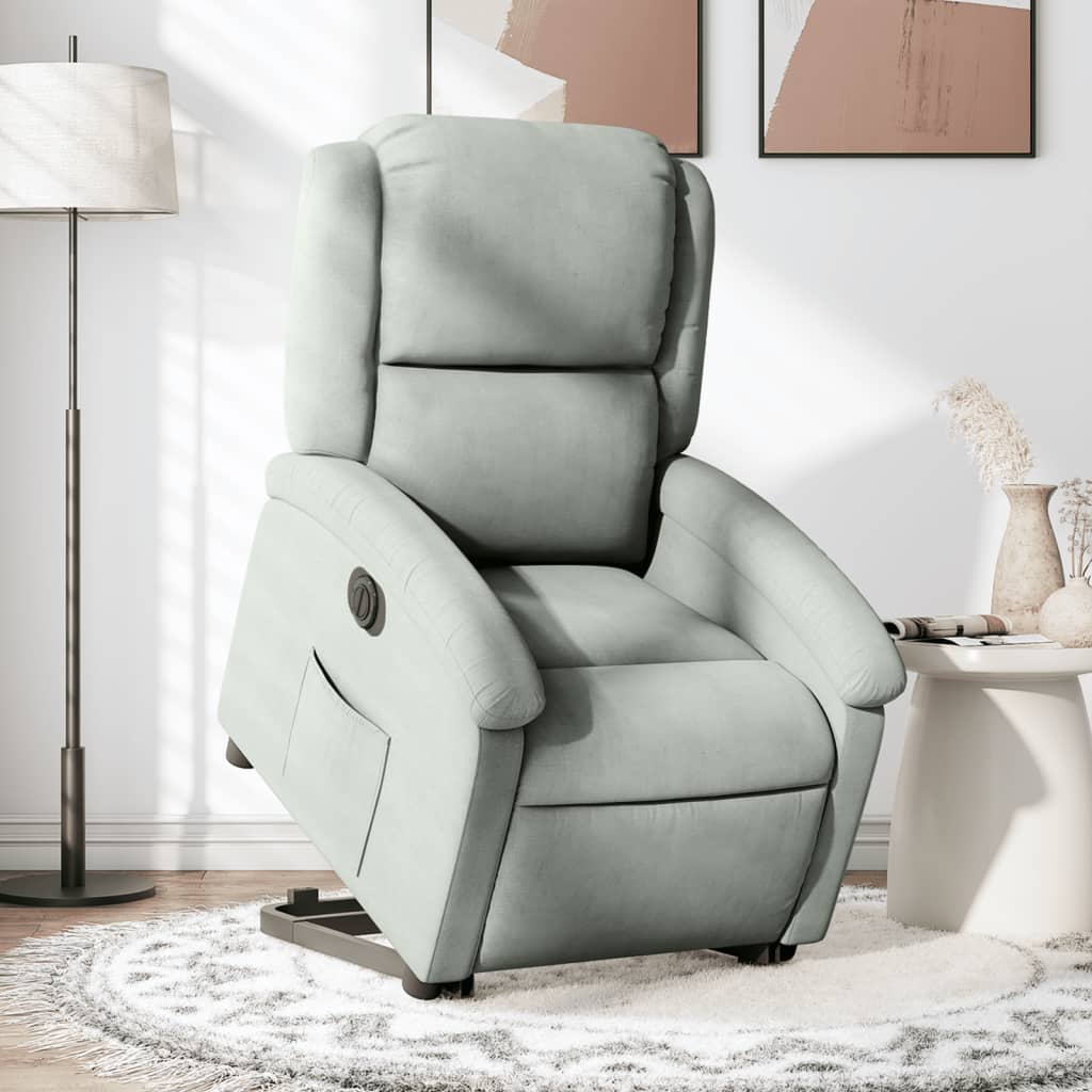 Vetonek Sillón eléctrico reclinable elevable de terciopelo gris claro