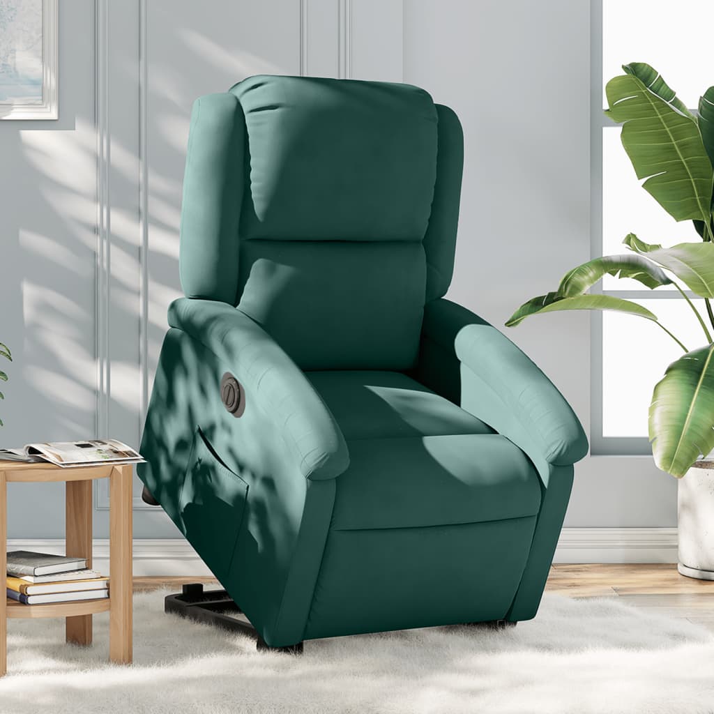 Vetonek Sillón eléctrico reclinable elevable de terciopelo verde oscuro