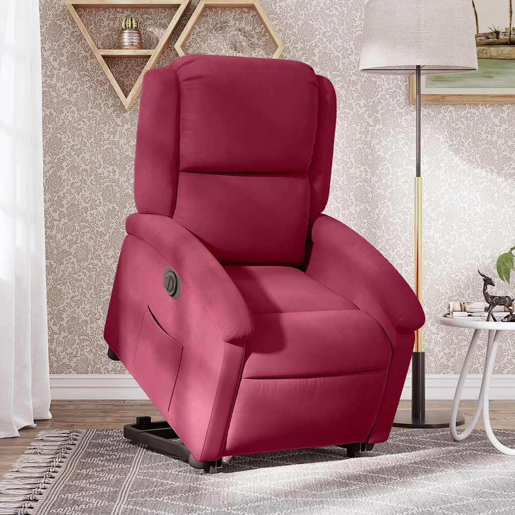 Vetonek Sillón eléctrico reclinable elevable de terciopelo rojo tinto