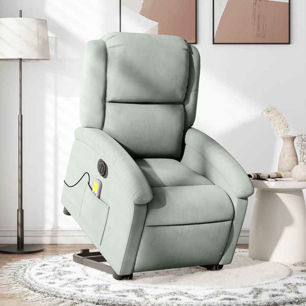 Vetonek Sillón de masaje reclinable elevable terciopelo gris claro