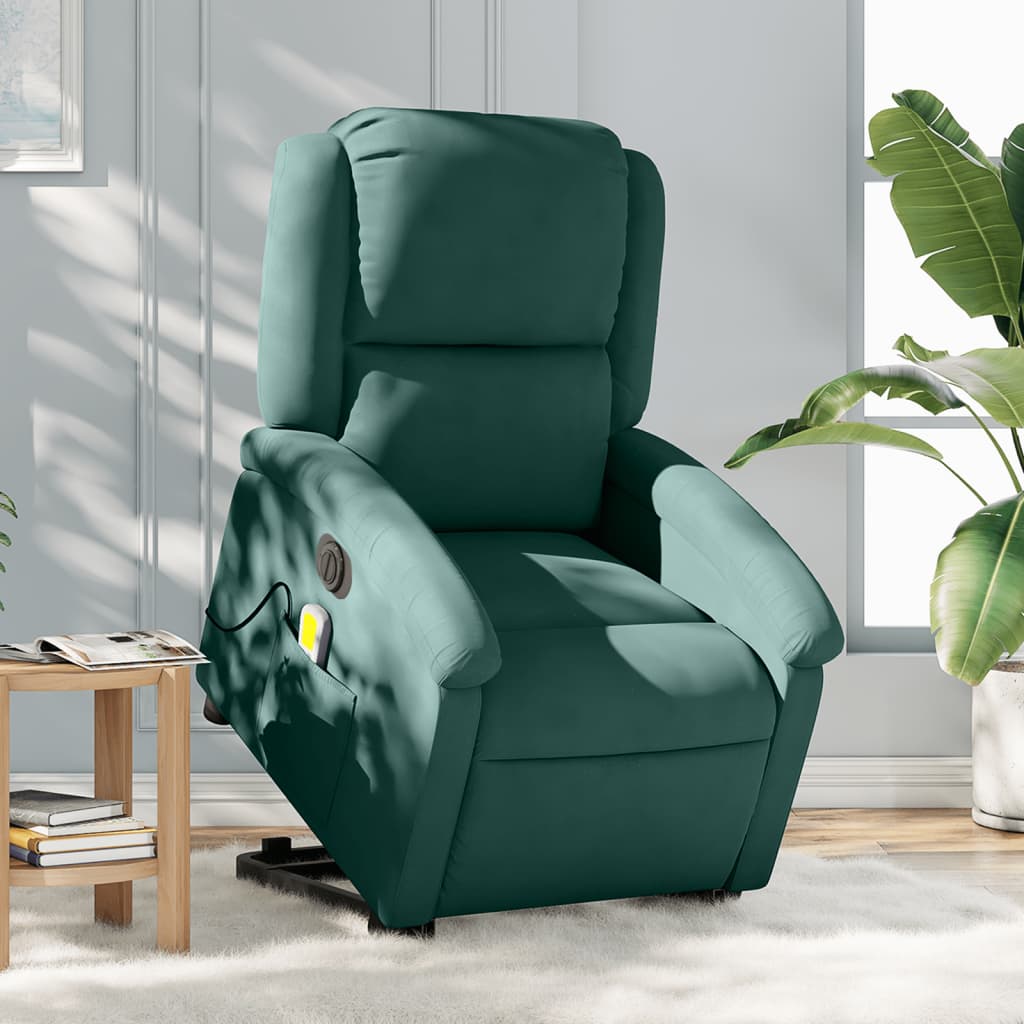 Vetonek Sillón masaje reclinable elevable terciopelo verde oscuro