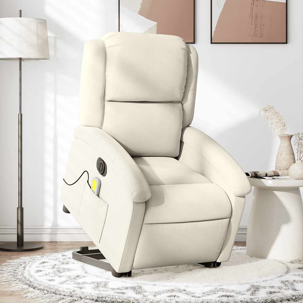 Vetonek Sillón reclinable de masaje eléctrico elevable terciopelo crema