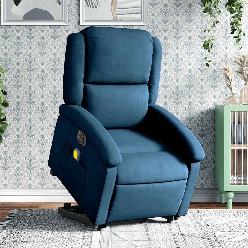 Sillón reclinable de masaje eléctrico elevable terciopelo azul v8312 Vetonek
