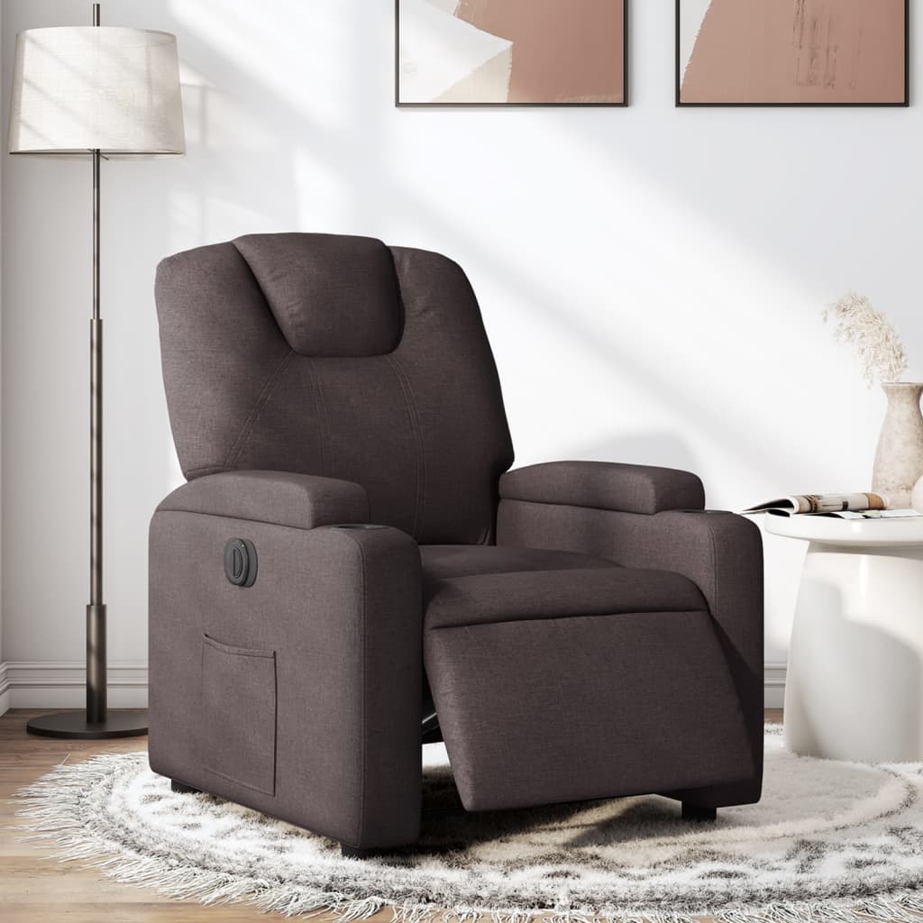 Vetonek Sillón reclinable eléctrico tela marrón oscuro