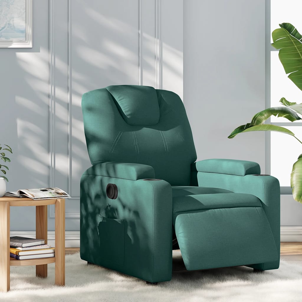 Vetonek Sillón reclinable eléctrico tela verde oscuro