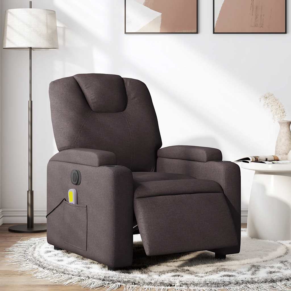 Vetonek Sillón reclinable de masaje eléctrico tela marrón oscuro