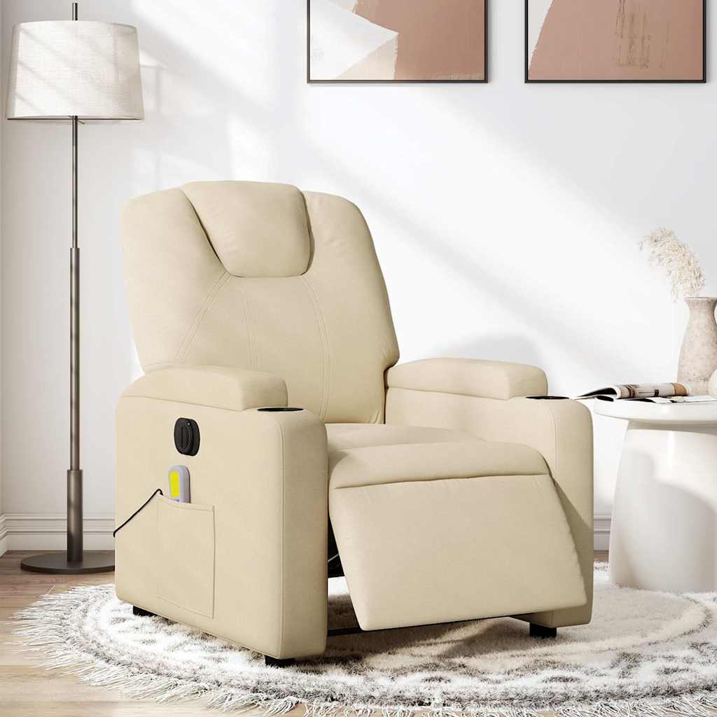 Vetonek Sillón reclinable de masaje eléctrico tela color crema