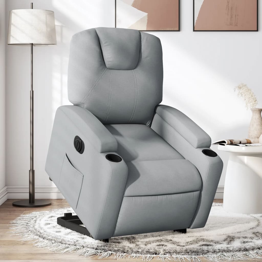 Vetonek Sillón eléctrico reclinable elevable de tela gris claro