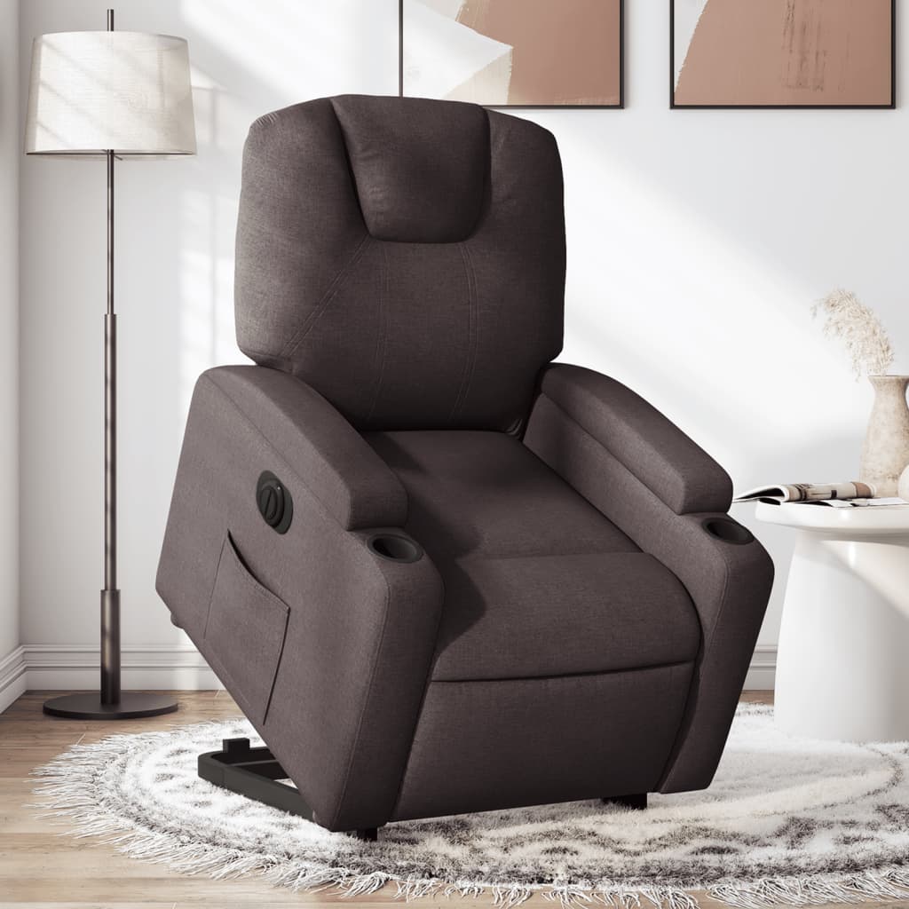 Vetonek Sillón eléctrico reclinable elevable de tela marrón oscuro