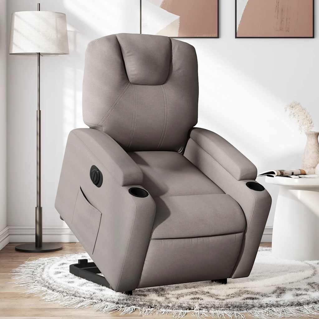 Vetonek Sillón eléctrico reclinable elevable de tela gris taupe