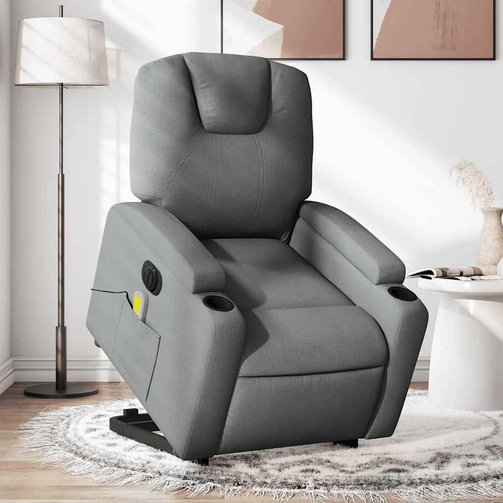 Vetonek Sillón de masaje eléctrico reclinable elevable tela gris oscuro