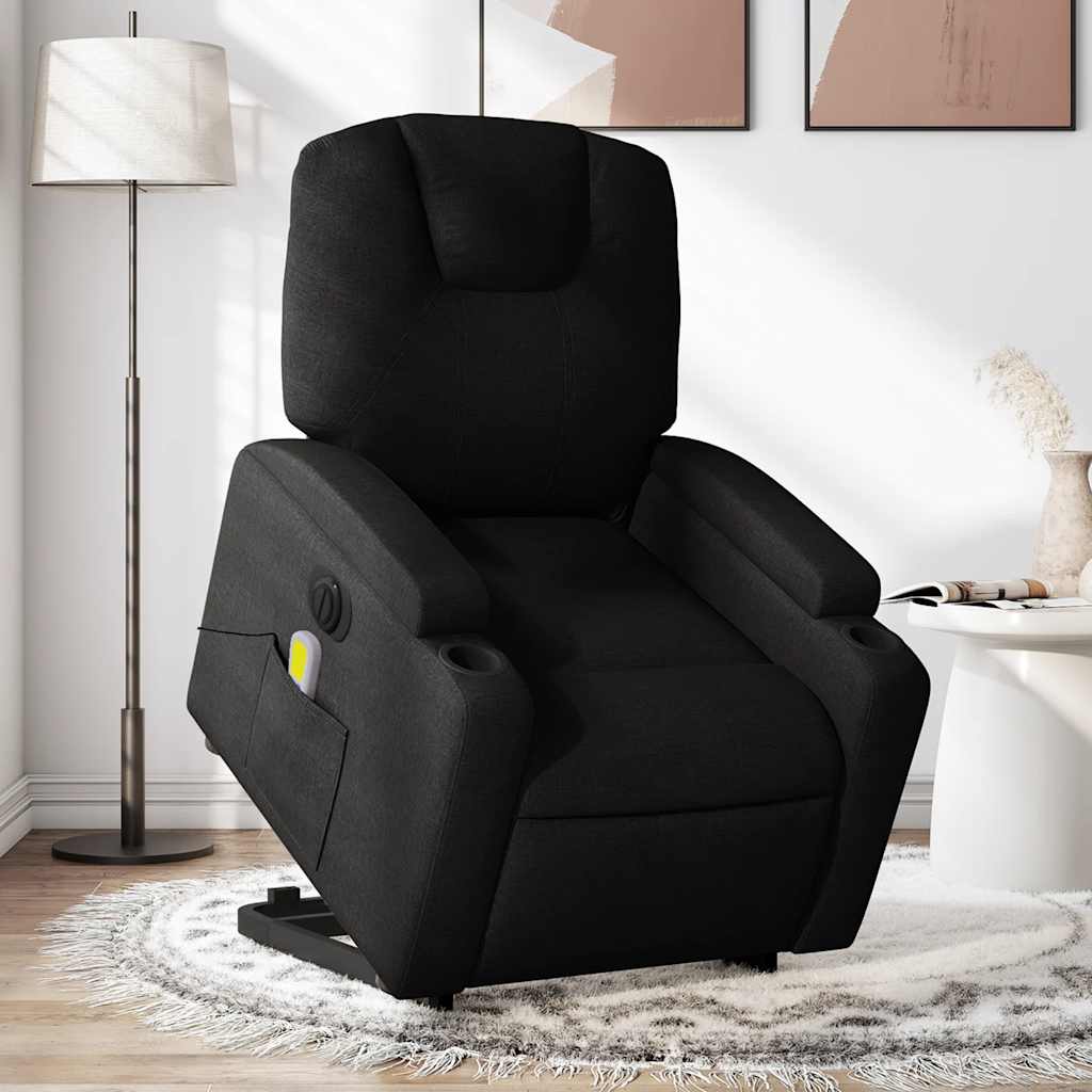 Vetonek Sillón de masaje eléctrico reclinable elevable tela negro