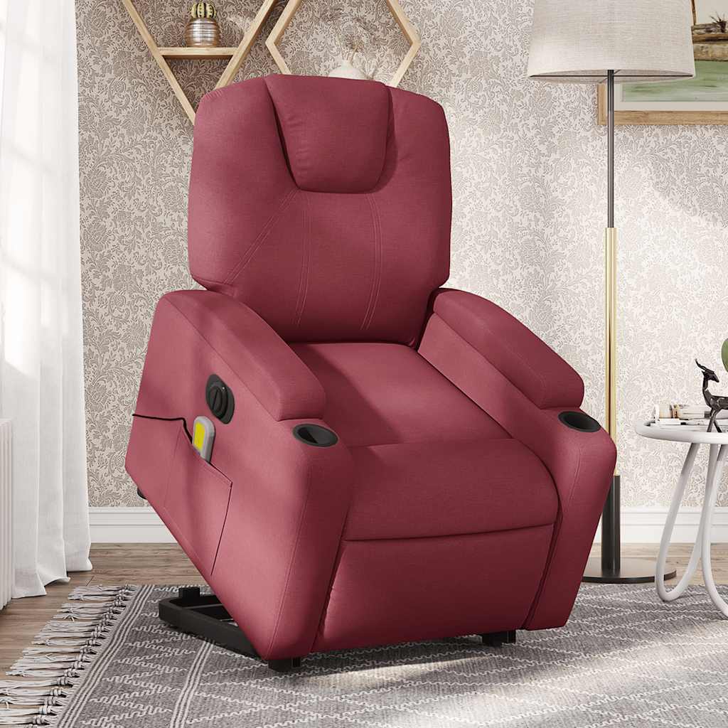 Vetonek Sillón de masaje elevable eléctrico tela rojo tinto