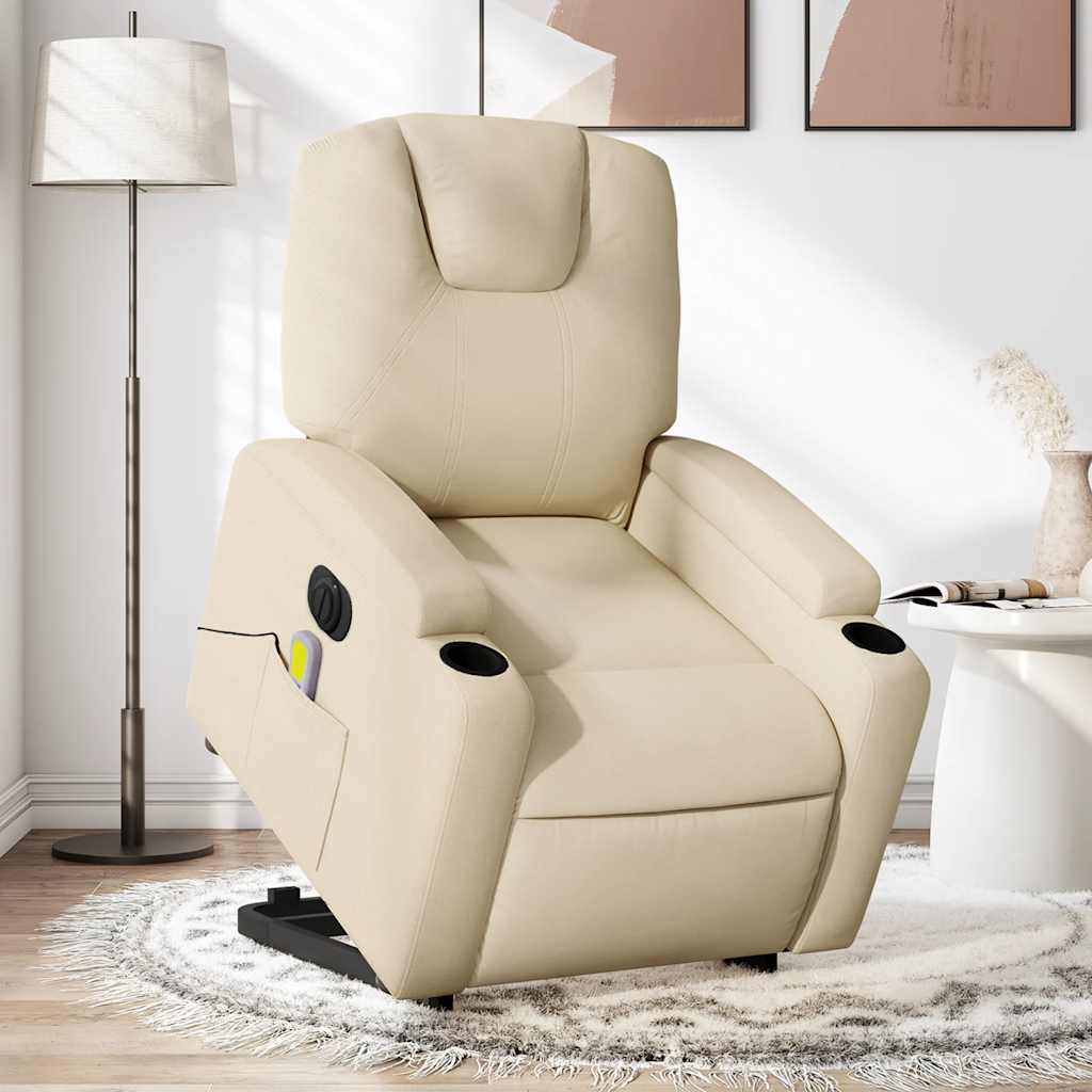 Vetonek Sillón de masaje eléctrico reclinable elevable tela crema