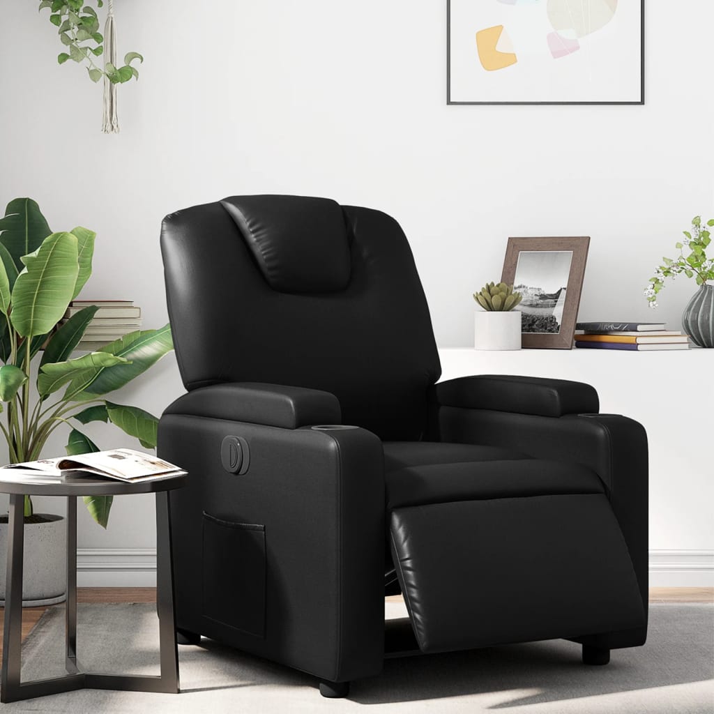 Vetonek Sillón reclinable eléctrico de cuero sintético negro