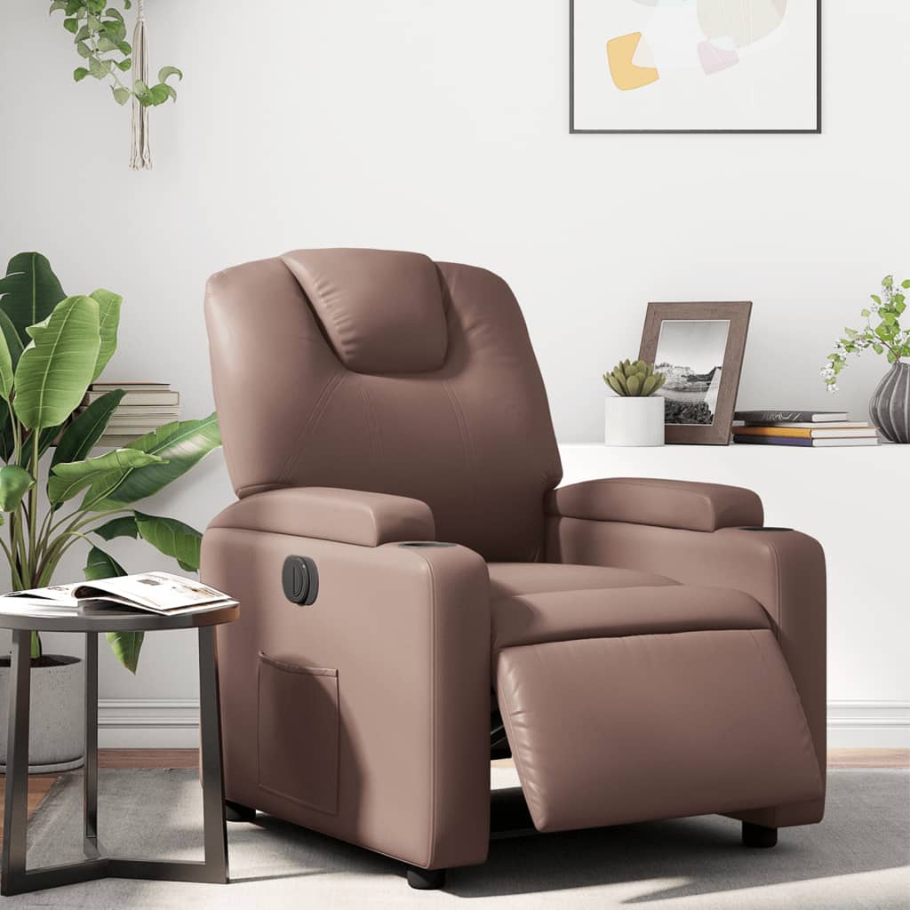 Vetonek Sillón reclinable eléctrico de cuero sintético marrón