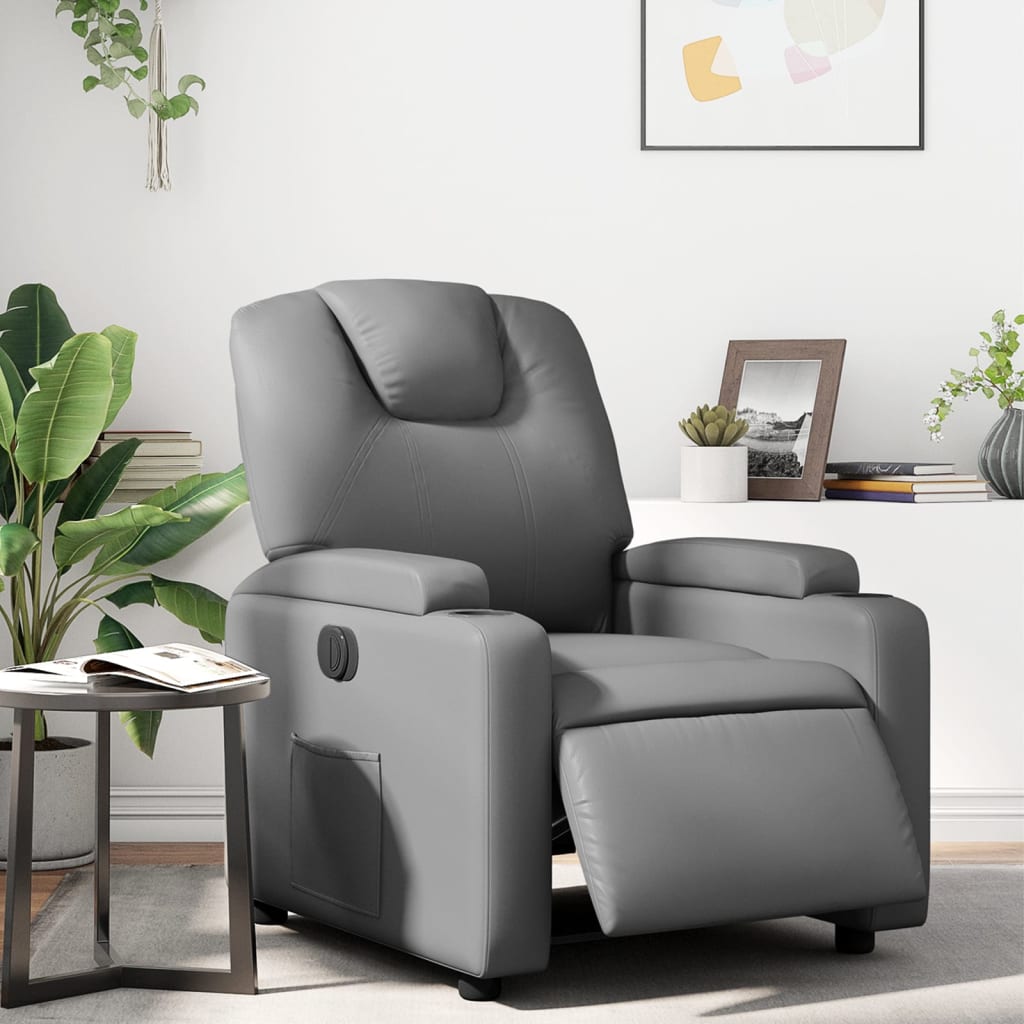 Vetonek Sillón reclinable eléctrico de cuero sintético gris