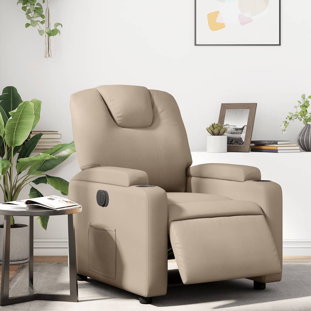 Vetonek Sillón reclinable eléctrico de cuero sintético color capuchino