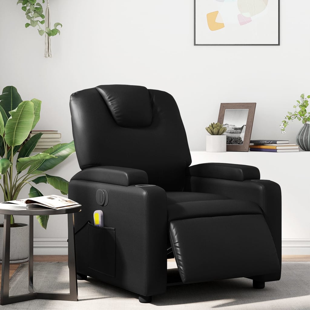 Vetonek Sillón de masaje reclinable eléctrico cuero sintético negro