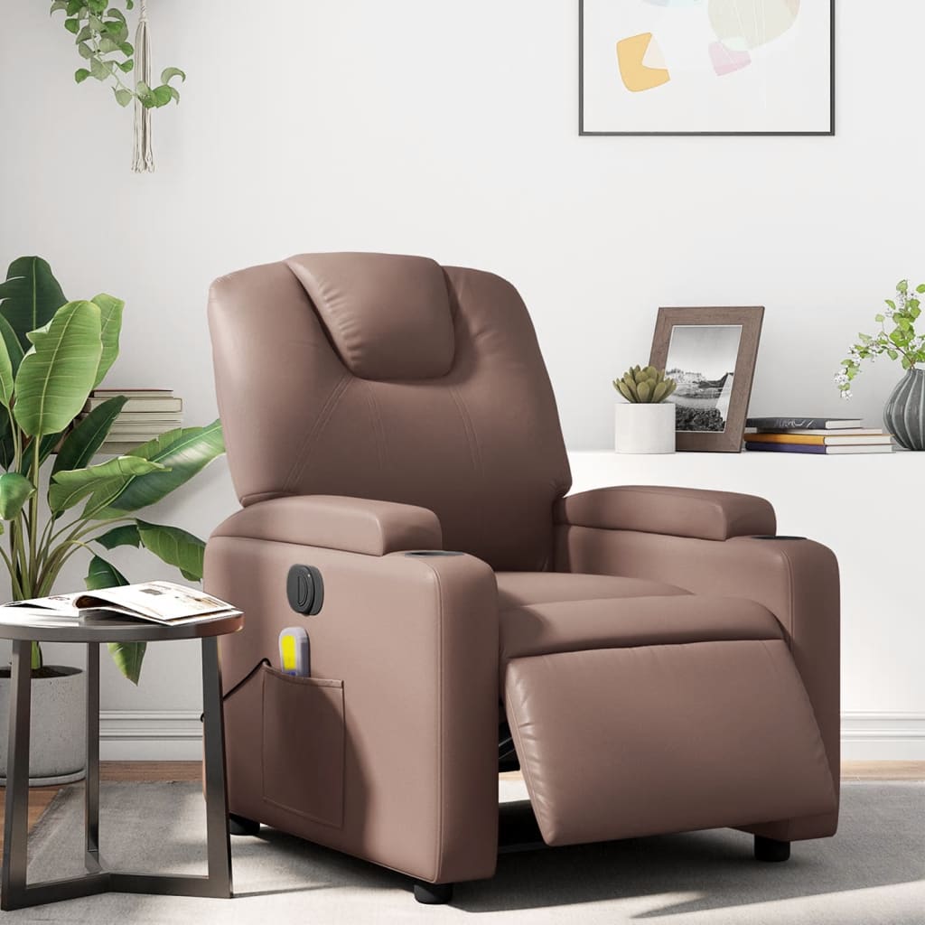 Vetonek Sillón de masaje reclinable eléctrico cuero sintético marrón