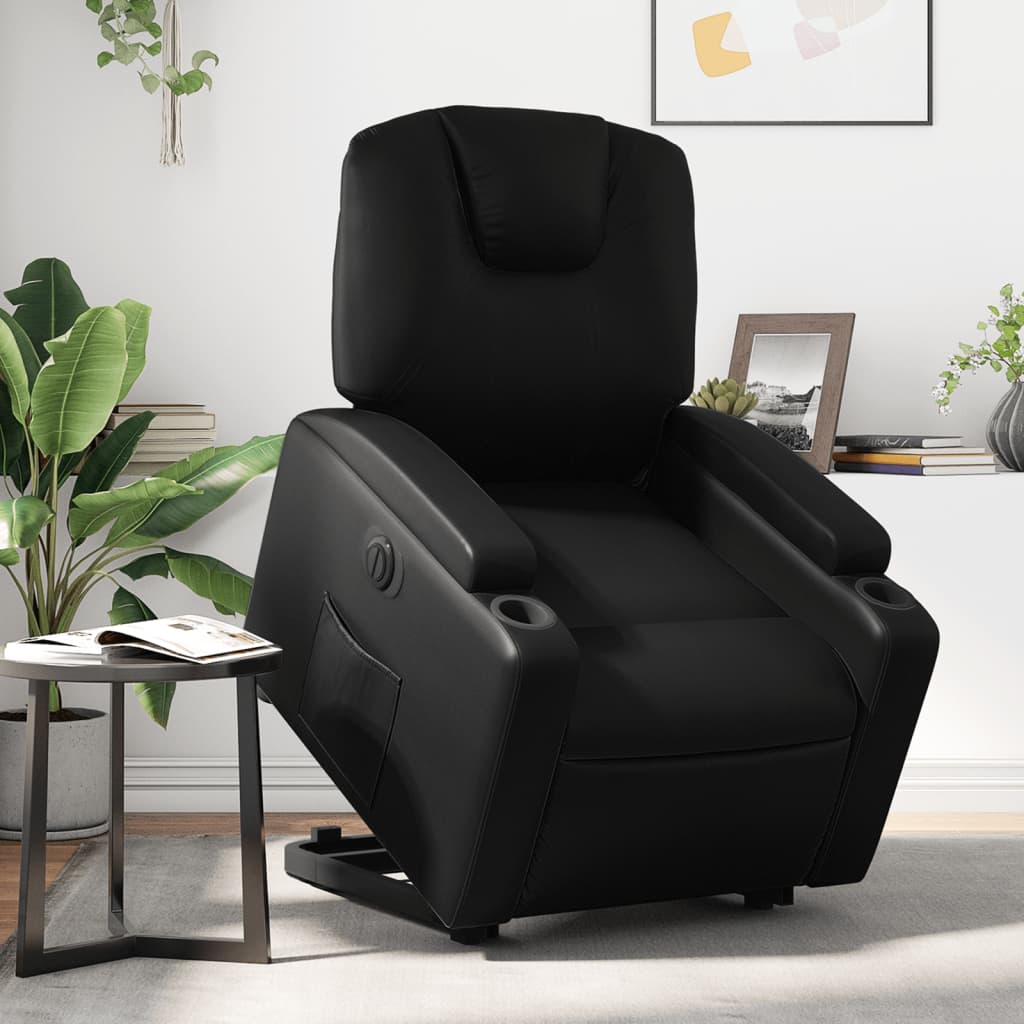 Sillón reclinable y elevable eléctrico cuero sintético negro v9326 Vetonek