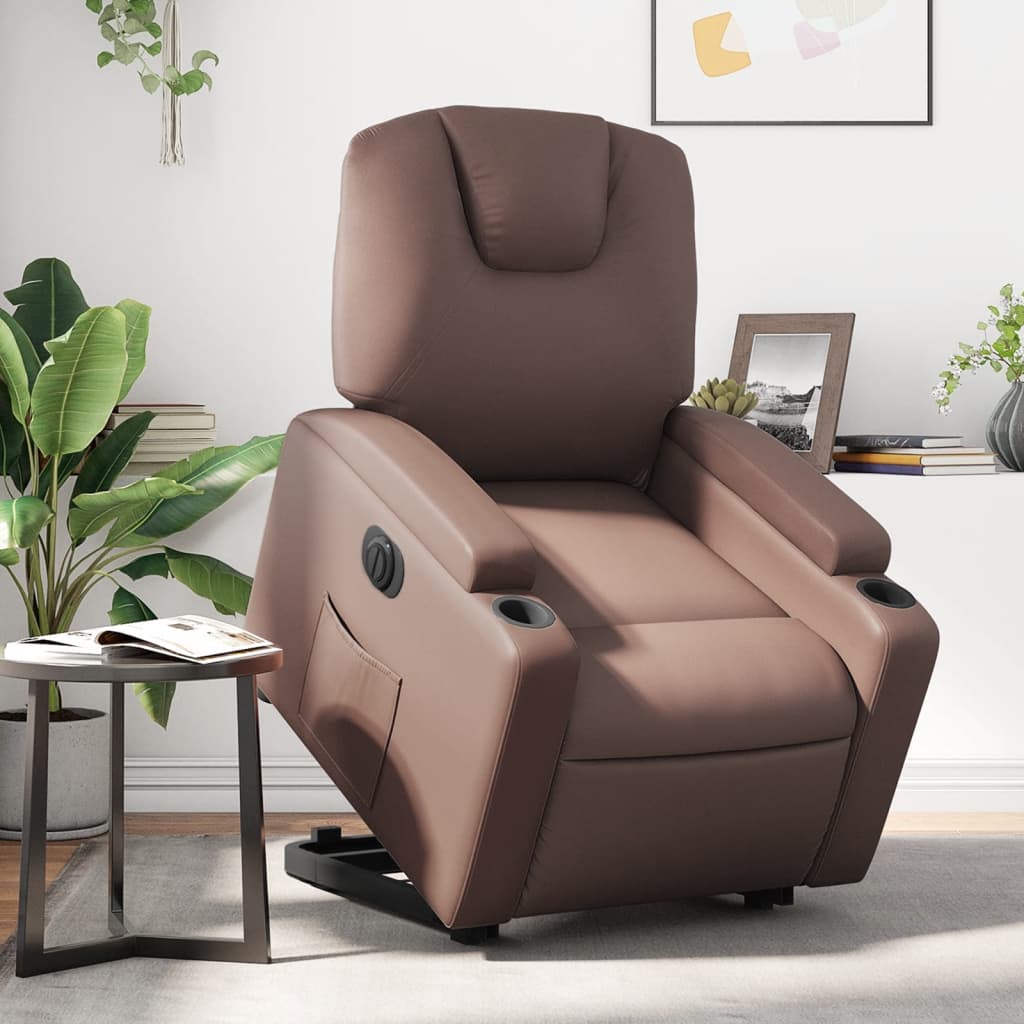 Vetonek Sillón reclinable elevable eléctrico de cuero sintético marrón