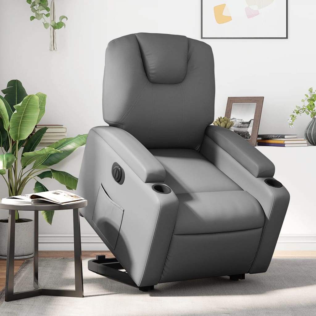 Vetonek Sillón reclinable elevable eléctrico de cuero sintético gris