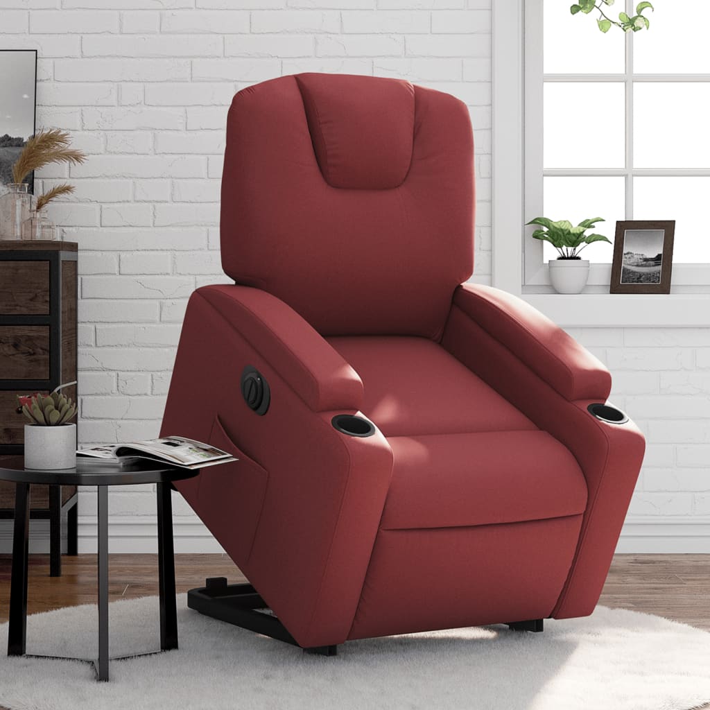 Vetonek Sillón elevable eléctrico cuero artificial rojo tinto