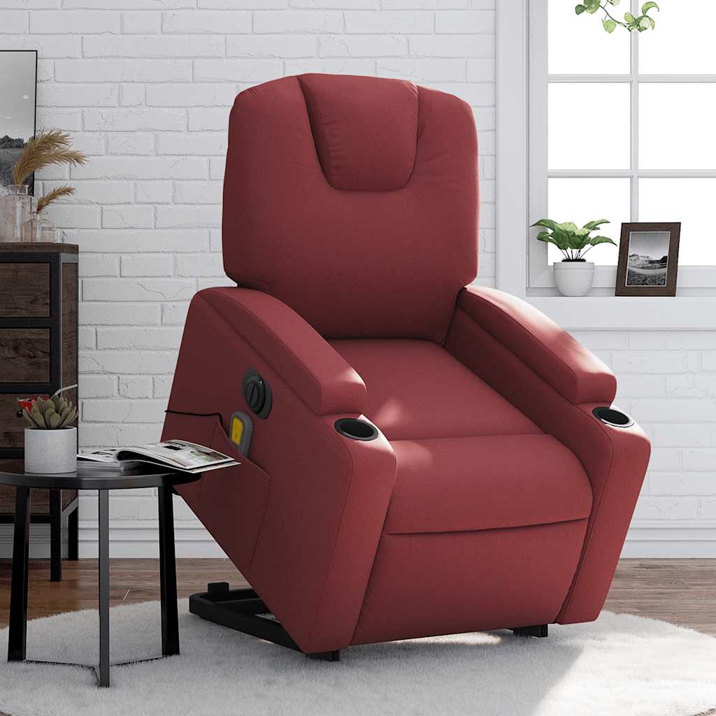 Vetonek Sillón de masaje elevable eléctrico cuero artificial rojo tinto