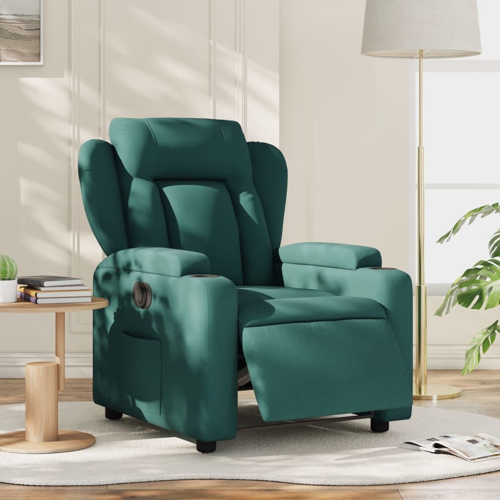 Vetonek Sillón reclinable eléctrico tela verde oscuro