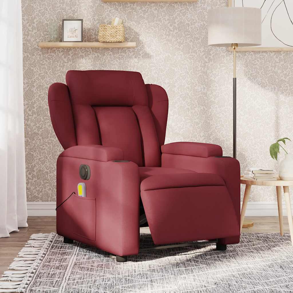 Vetonek Sillón de masaje reclinable eléctrico tela rojo tinto