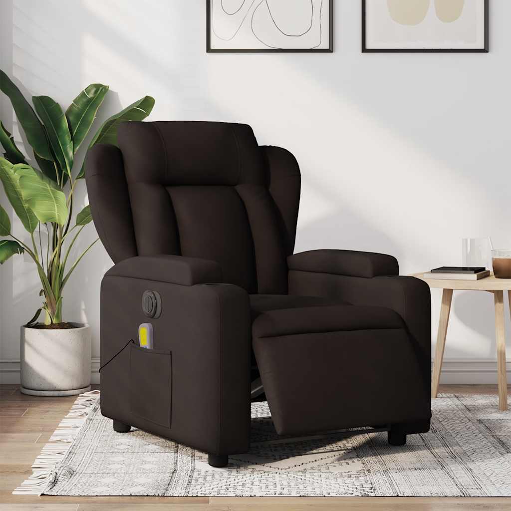 Vetonek Sillón reclinable de masaje eléctrico tela marrón oscuro