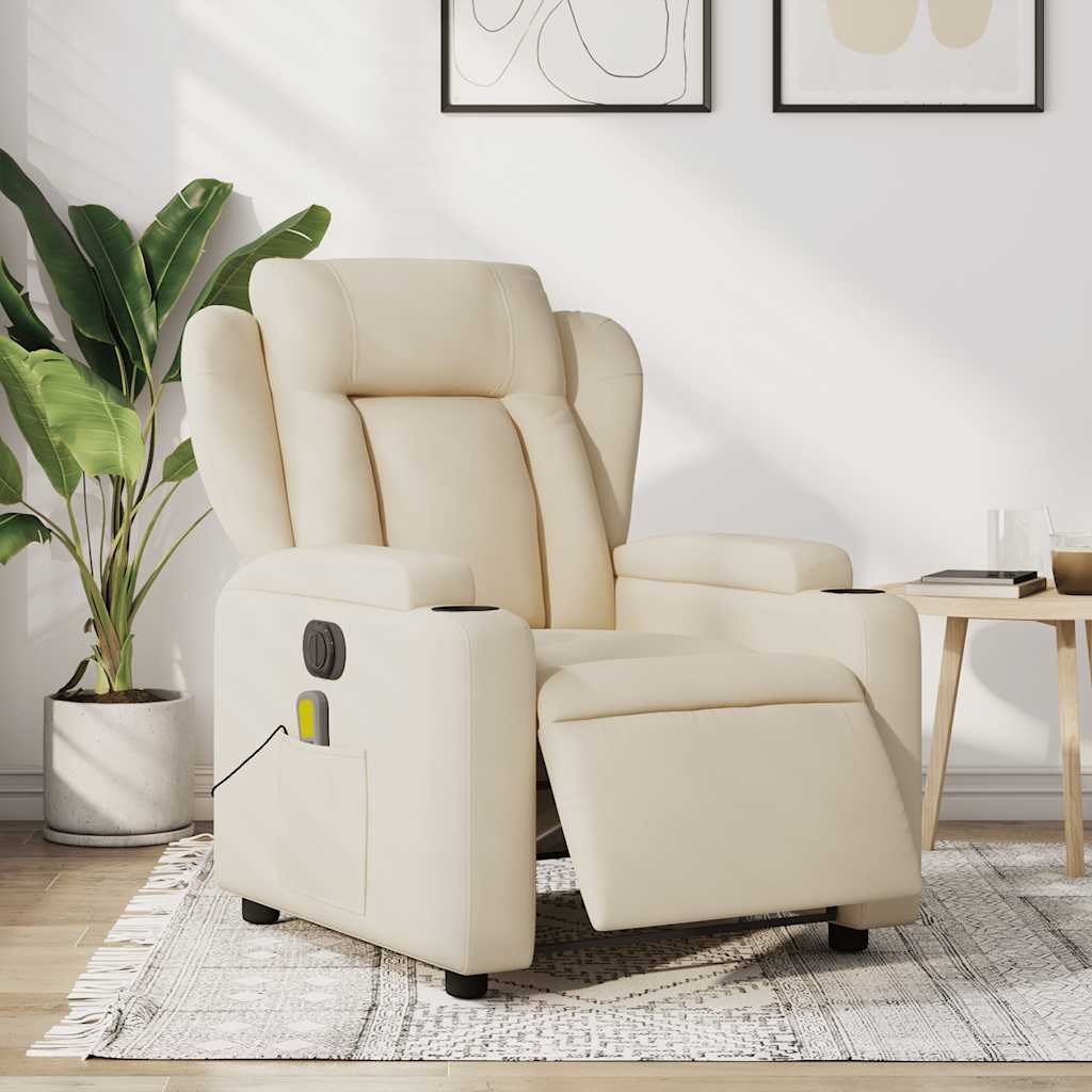 Vetonek Sillón reclinable de masaje eléctrico tela color crema