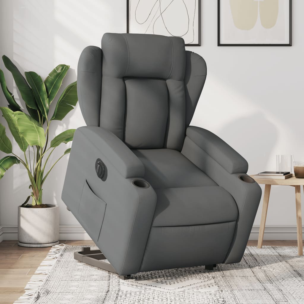 Vetonek Sillón eléctrico reclinable elevable de tela gris oscuro