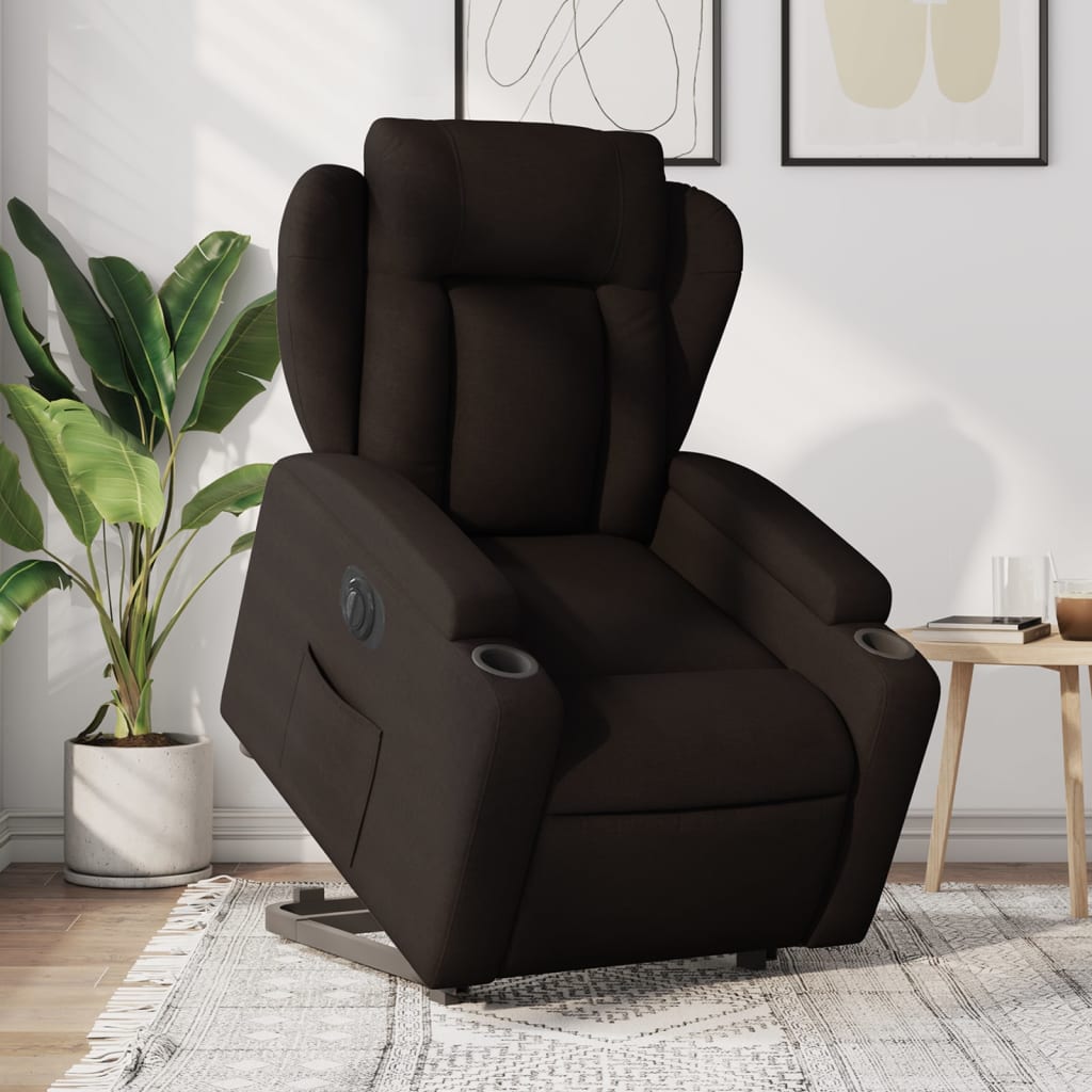 Vetonek Sillón eléctrico reclinable elevable de tela marrón oscuro